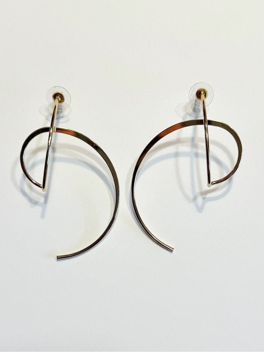 Gold Tone Spiral Hoop Dangle Drop Earrings Butterfly Back Round Metal